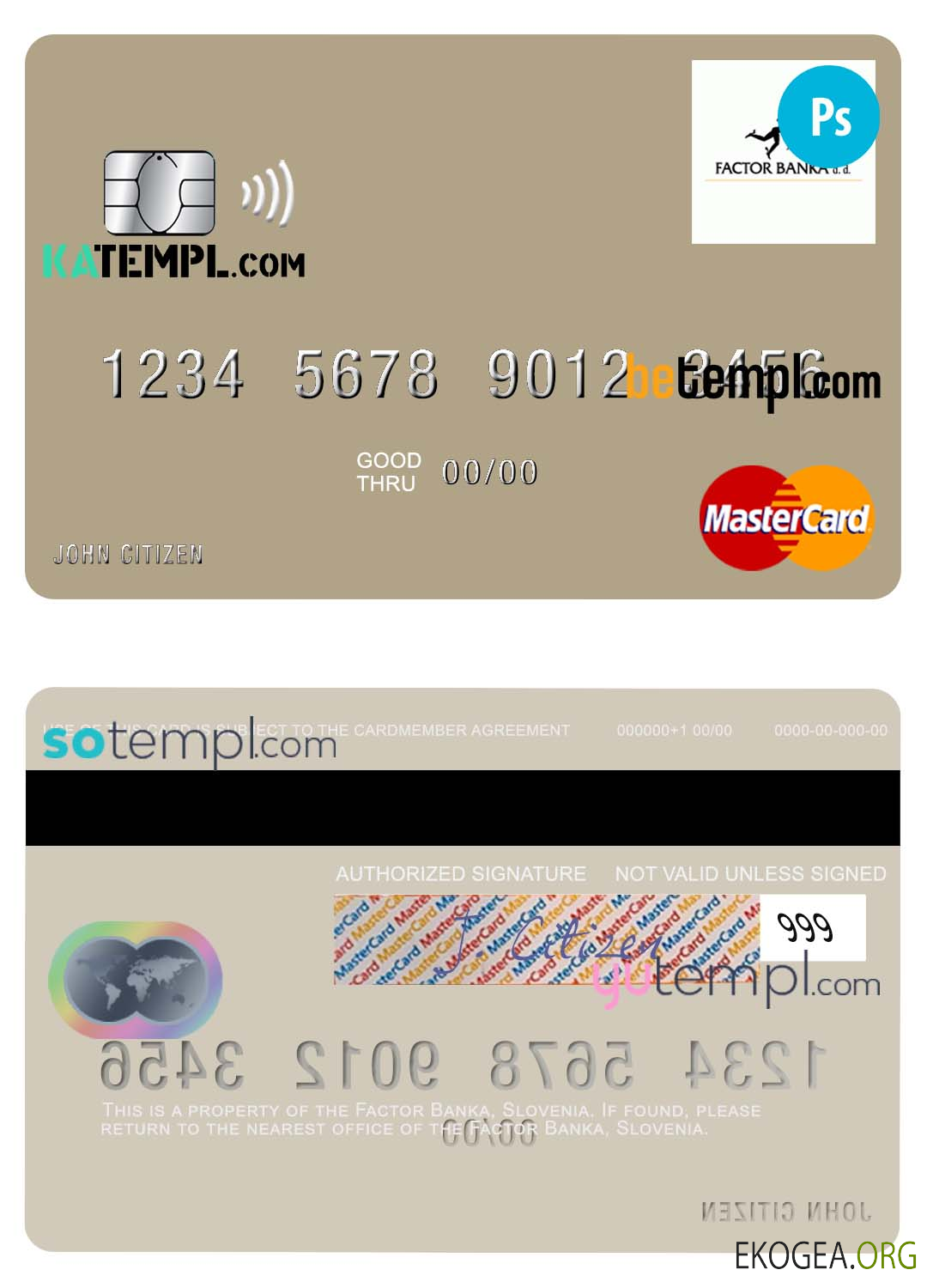 Modèle de mastercard Slovénie Factor Banka au format PSD